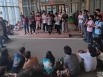 Students at IIT-Delhi during the third day of protests on Wednesday.