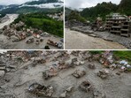 Vehicles were buried, while debris was left hanging from trees and wires. 