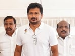 Tamil Nadu assembly LoP Udhayanidhi Stalin and party MLAs arrive for the state Assembly session, in Chennai, Tuesday(PTI/File)