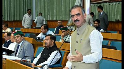 Chief minister Sukhvinder Singh Sukhu addressing the assembly in Shimla on Thursday. (HT photo) Chief minister Sukhvinder Singh Sukhu addressing the assembly in Shimla on Thursday. (HT photo)