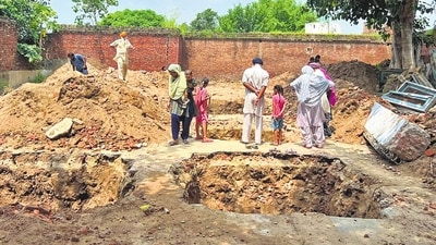 The site at Gharuan village in Kharar in Mohali district where the coins were unearthed. (HT Photo)