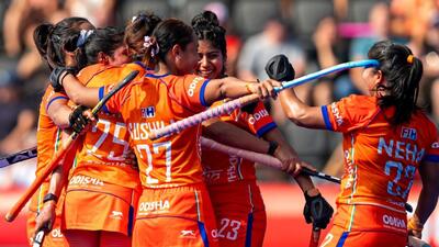 India players celebrate after scoring against Germany in the FIH World Cup classification match. (FIH) India players celebrate after scoring against Germany in the FIH World Cup classification match. (FIH)