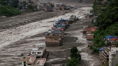 A drone view of mud covered properties following a flash flood at Trishuli in Nuwakot district, Nepal. (REUTERS)