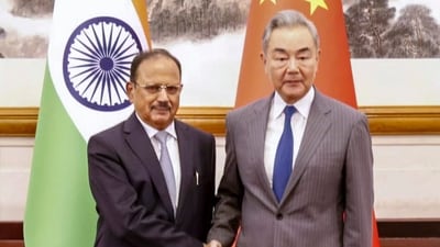 National Security Advisor Ajit Doval with China Foreign Affairs Minister Wang Yi. (PTI)