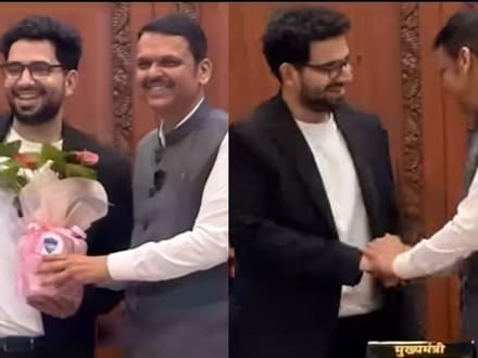 মহারাষ্ট্রের মুখ্যমন্ত্রী দেবেন্দ্র ফড়নবীশের সঙ্গে সময় রায়না। 