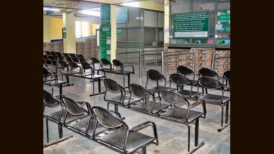A deserted OPD of Ludhiana civil hospital on Thursday. (Gurpreet Singh//HT)