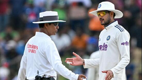 India captain Shubman Gill speaks with the umpire during the fifth day of the second Test in Colombo. (AFP)