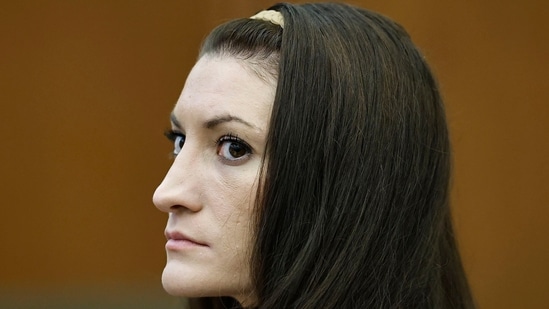 Defendant Lindsay Clancy watches the jury as Judge William Sullivan addresses them at the start of the day in court during the Lindsay Clancy murder trial in Plymouth Superior Court, Plymouth, Mass., on Tuesday, Aug. 25, 2026. (Greg Derr/The Patriot Ledger via AP, Pool)