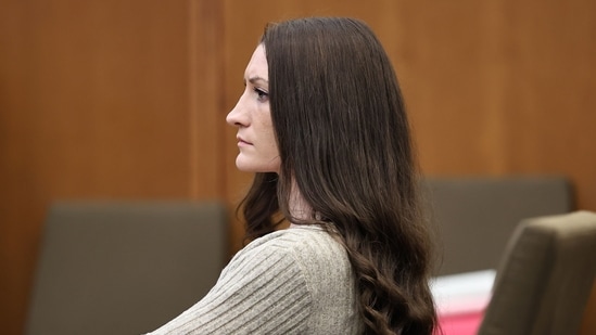 Lindsay Clancy listens to the testimony of Dr. Gregory Saathoff during her murder trial in Plymouth Superior Court on Wednesday, Aug. 26, 2026 in Plymouth, Mass.  (Greg Derr/The Patriot Ledger via AP, Pool)