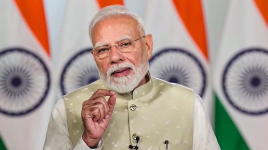 Prime Minister Narendra Modi addresses young athletes, students, and volunteers across the country via video conferencing during the 'Khelo India Dialogue