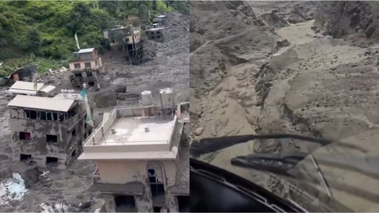 Aerial visuals from the rescue operation show villages covered in mud, with massive destruction left behind by the flooding.(X/@k_c_shivansh)