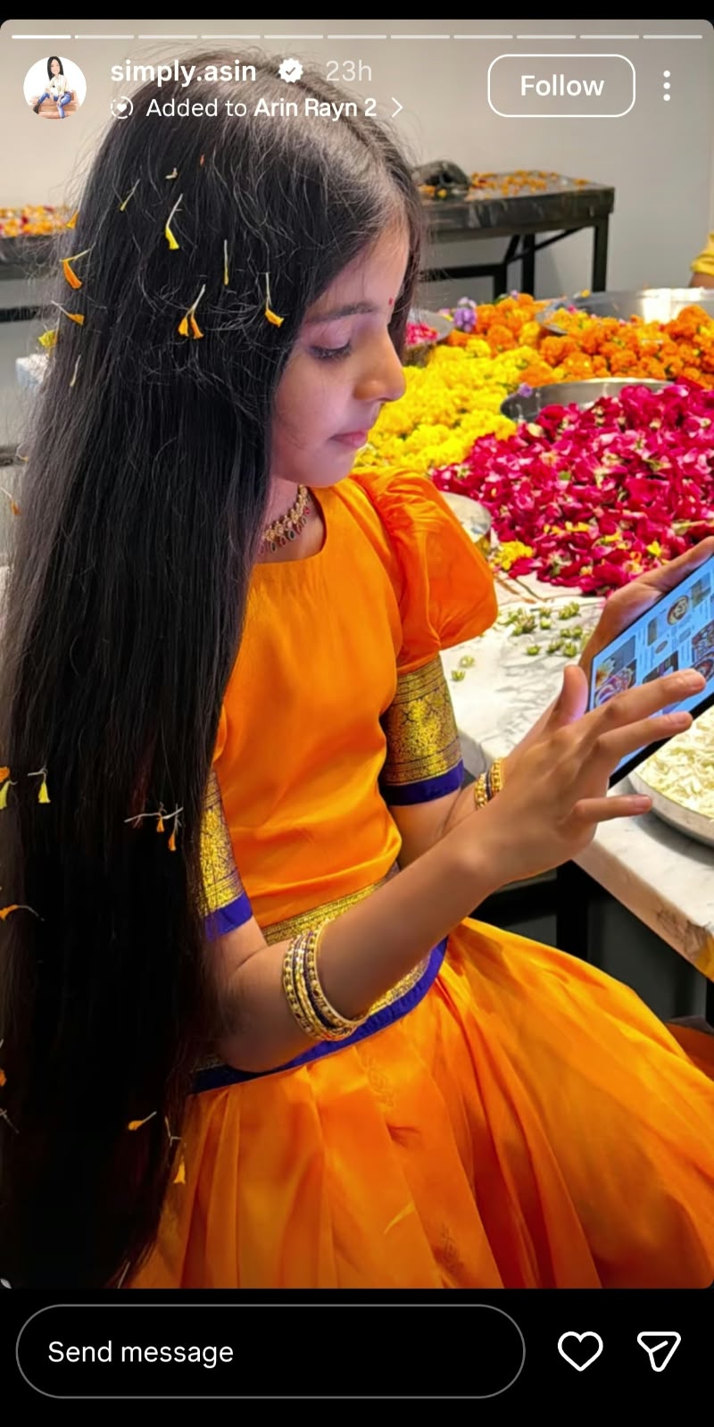 Asin shares glimpse of Arin making Pookalam for Onam.