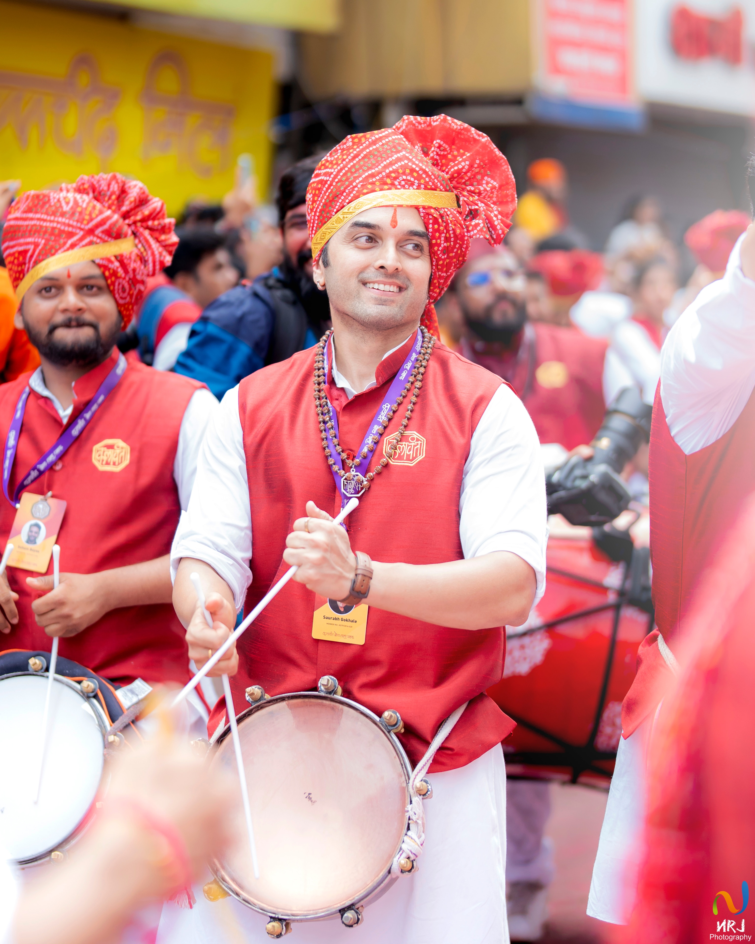Saurabh Gokhale, actor, Founder Member and Chairman, Kalaawant Trust plays the tasha during a procession