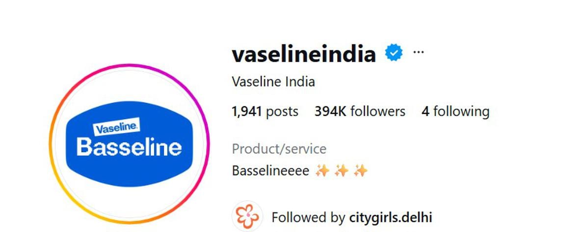 A screengrab of Vaseline India's Instagram page.