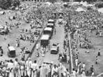 About 50,000 people in the refugee camp at Purana Qila, New Delhi, waiting for protected transport to Pakistan even as the city struggled to house thousands more coming in from the newly formed country in 1947. (Bettmann Archive)