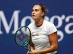 Aryna Sabalenka of Belarus practices during Fan Week ahead of the 2026 US Open at USTA Billie Jean King National Tennis Center. (AFP)
