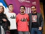 Actors Sonali Kulkarni, left, Dimple Kapadia, third left, Aamir Khan, second right, Saif Ali Khan, right, film producer Ritesh Sidhwani, centre, actor, filmmaker and singer Farhan Akhtar, second left, during the 25th anniversary of the film Dil Chahta Hai, in Mumbai, Maharashtra, Friday, Aug. 28, 2026. (PTI Photo)(PTI08_28_2026_000411B)(PTI)