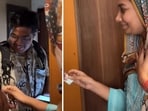 A woman tying rakhi to a delivery man. (Instagram/@kan.shhha)