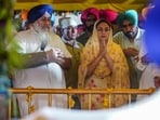 Shiromani Akali Dal leader Sukhbir Singh Badal during a visit to Gurdwara Baba Bakala Sahib, in Amritsar. (HT Photo)