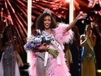 Miss Virginia USA 2026 Justus Kelley is crowned Miss USA 2026 onstage during the 2026 Miss USA Final Competition & Coronation at Adrienne Arsht Center for the Performing Arts on August 27, 2026 in Miami, Florida.(Getty Images via AFP)