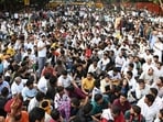 A crowd gathered during the “Reservation Reform Satyagraha” demonstration called by the Reservation Reform Alliance in New Delhi.
