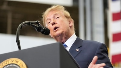 Donald Trump speaks during an event to present the Congressional Space Medal of Honor to Artemis II crew members, Friday, Aug. 28. Donald Trump speaks during an event to present the Congressional Space Medal of Honor to Artemis II crew members, Friday, Aug. 28.