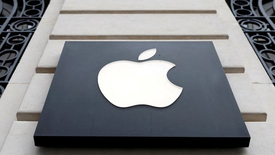 FILE PHOTO: View of an Apple logo at an Apple store in Paris, France, April 23, 2025. REUTERS/Abdul Saboor/File Photo