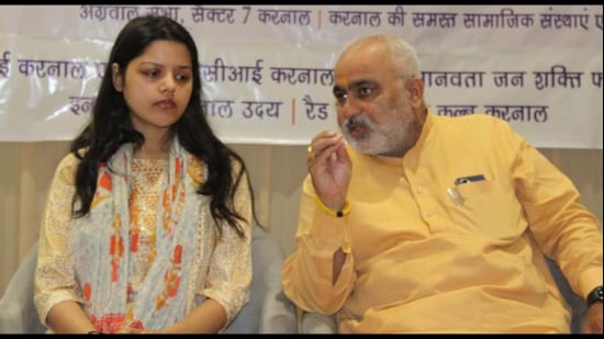 BJP Karnal MLA Jagmohan Anand has received a death threat amid protests over the alleged encounter of two men in Haryana (HT Photo)