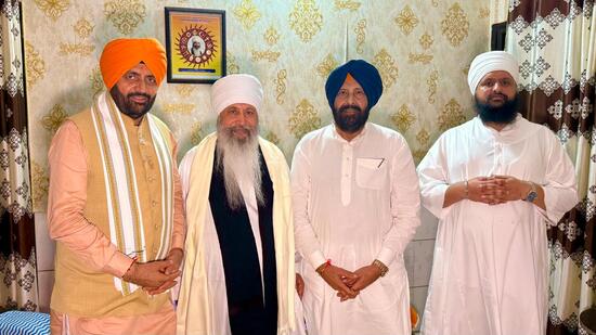 Haryana chief minister Nayab Singh Saini during his visit to Nanaksar in Jagraon. (HT Photo)