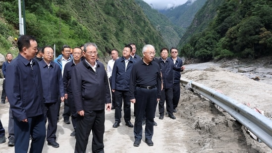 Chinese Premier Li Qiang visits a mudslide-hit area in Gyirong county, Shigatse, Tibet Autonomous Region, China.