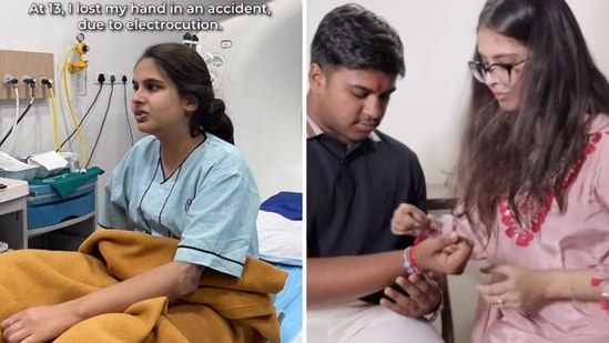The teen, Anamta, tying rakhi to her late donor’s brother.