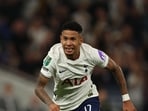 Tottenham Hotspur's Brazilian midfielder #17 Savio celebrates scoring the team's fourth goal during the English League Cup second round football match between Tottenham Hotspur and Charlton Athletic at the Tottenham Hotspur Stadium in London.