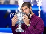 File image Carlos Alcaraz of Spain with the US Open trophy after winning the final of men’s singles at Billie Jean King National Tennis Center in 2025. (Mike Frey-Imagn Images/Reuters)