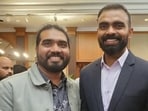 Former India hockey skipper PR Sreejesh (R) with Paul Richu, a PR professional who helps thousands in the Indian sports community connect and grow professionally. (HT Photo)