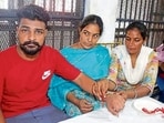 Ludhiana Central Jail authorities allowed women to meet their brothers for nearly 10 minutes to tie rakhis and exchange greetings. (HT Photo)