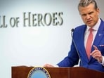 Secretary of War Pete Hegseth speaks during an event to honor Marines who were serving during the 2021 Abbey Gate bombing at the Pentagon. 