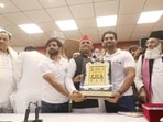 SP president Akhilesh Yadav released a booklet titled ‘Samajwadi Audit: Health Department on Ventilator’, in Lucknow on Saturday. (HT)