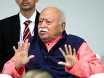 RSS Chief Mohan Bhagwat addresses the 'One World One Humanity' event, in New York on Saturday. 
