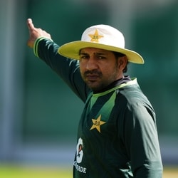 Pakistan's head coach Sarfaraz Ahmed during a nets session. 