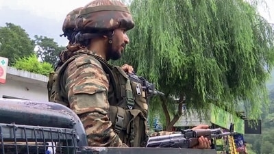 Security personnel on alert as drone suspected to be from Pakistan sighted in J&K. (ANI ) Security personnel on alert as drone suspected to be from Pakistan sighted in J&K. (ANI )