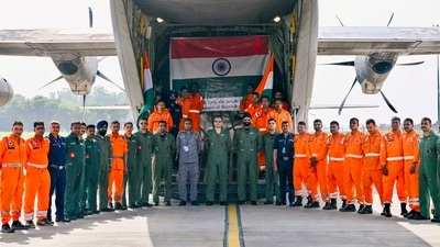 In this image posted on Aug. 29, 2026, an Indian Air Force C-130 aircraft departed with 10 tonnes of essential relief supplies, including medicines and food items, to support those affected by the Nepal flash flood. (@IAF_MCC/PTI) In this image posted on Aug. 29, 2026, an Indian Air Force C-130 aircraft departed with 10 tonnes of essential relief supplies, including medicines and food items, to support those affected by the Nepal flash flood. (@IAF_MCC/PTI)