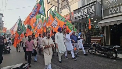 The protest march was held to voice opposition against the removal of several district presidents, a decision reportedly orchestrated by Punjab BJP organisation secretary Manthri Srinivasulu. (Ht Photo) The protest march was held to voice opposition against the removal of several district presidents, a decision reportedly orchestrated by Punjab BJP organisation secretary Manthri Srinivasulu. (Ht Photo)