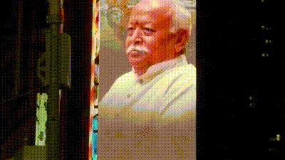 RSS chief Mohan Bhagwat's posters lights up billboards in Times Square. (PTI) RSS chief Mohan Bhagwat's posters lights up billboards in Times Square. (PTI)