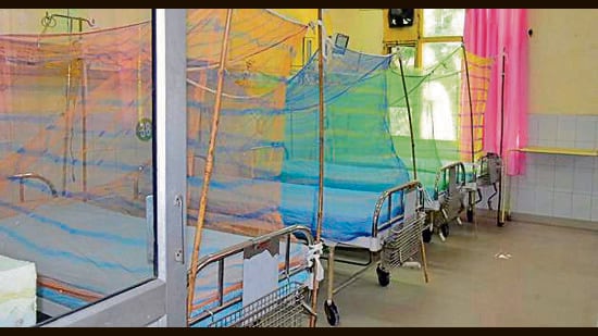 A dengue ward at the Ludhiana civil hospital. (HT PHOTO)
