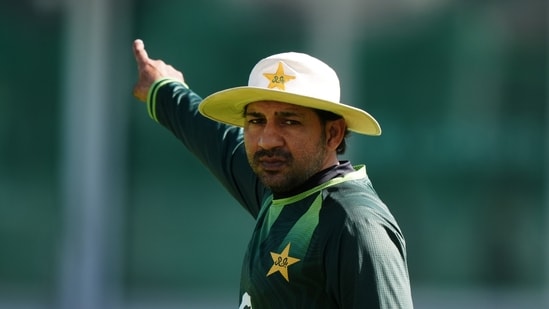 Pakistan's head coach Sarfaraz Ahmed during a nets session. (Ben Whitley/PA via AP)