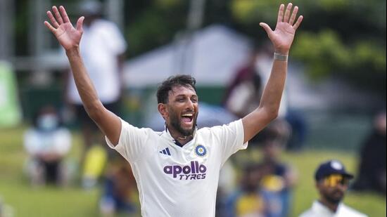 India fast bowler Prasidh Krishna during the second Test against Sri Lanka in Colombo on August 27. He took seven wickets in the two-match series played on slow pitches. (PTI)