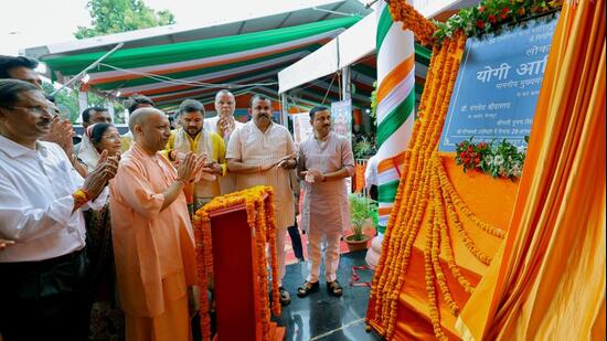 Uttar Pradesh chief minister Yogi Adityanath in Gorakhpur on Saturday. (HT PHOTO)