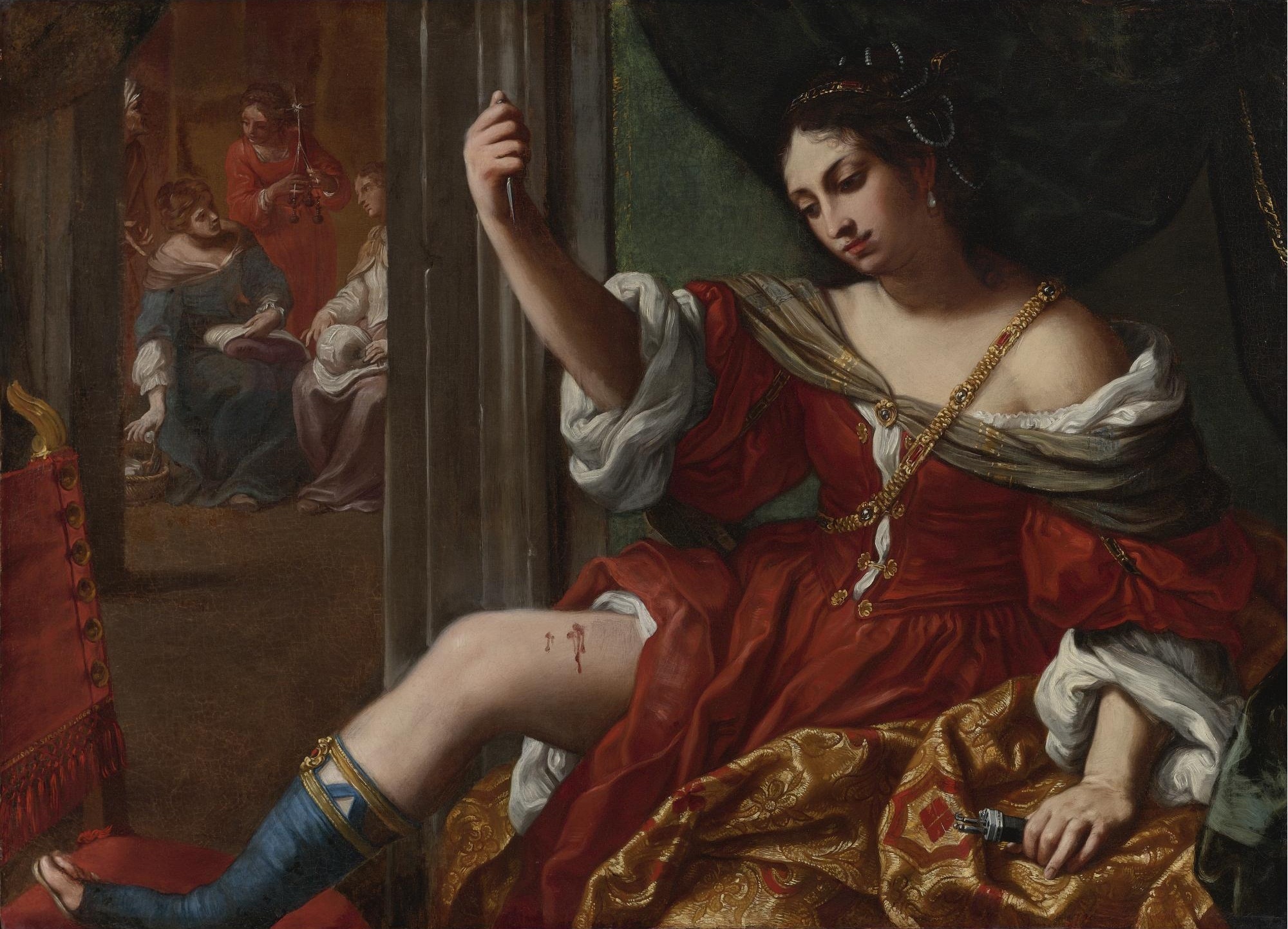 Portia Wounding Her Thigh; 1664. (The Art and History Collections of the Fondazione Carisbo, Bologna) Portia Wounding Her Thigh; 1664. (The Art and History Collections of the Fondazione Carisbo, Bologna)