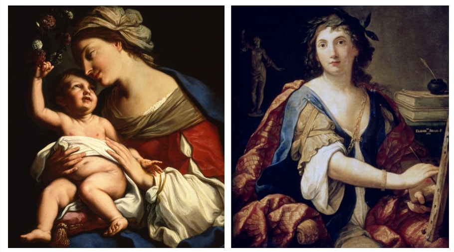 At 19, Elisabetta Sirani (1638 - 1665) took over her family’s painting and printmaking workshop, making altarpieces, historical canvases and portraits for elite patrons in Bologna. She would only live another eight years, dying at 27 from what was likely a ruptured ulcer. But in that brief time, she produced over 200 paintings. She was so prolific, there were rumours she wasn’t painting all she claimed to be painting, so she held public demonstrations to prove what she could do. Above left is her work titled Virgin and the Child (1663); above right, Self Portrait as Allegory of Painting (1658). (National Museum of Women in the Arts, Washington DC) At 19, Elisabetta Sirani (1638 - 1665) took over her family’s painting and printmaking workshop, making altarpieces, historical canvases and portraits for elite patrons in Bologna. She would only live another eight years, dying at 27 from what was likely a ruptured ulcer. But in that brief time, she produced over 200 paintings. She was so prolific, there were rumours she wasn’t painting all she claimed to be painting, so she held public demonstrations to prove what she could do. Above left is her work titled Virgin and the Child (1663); above right, Self Portrait as Allegory of Painting (1658). (National Museum of Women in the Arts, Washington DC)
