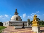 Gram it: This picture-perfect view of Delhi’s Shanti Stupa under a clear blue sky. With the IMD forecasting partly cloudy skies and no spell of rain, Delhiites can add a little sightseeing to their day to enjoy the Capital's quieter corners.